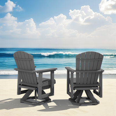 Plastic HDPE Resin Rocking Glider Chair Adirondack Swivel Outdoor Rocking Chair In Gray(Set Of 2)
