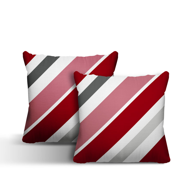  Coussin décoratif intérieur / extérieur à rayures, L 19 po x H 19 po, Rouge