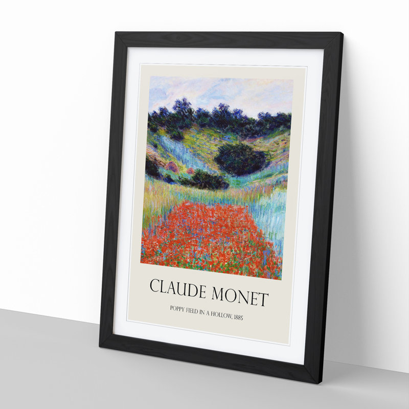 Poppy Field in a Valley Print by Claude Monet - Picture Frame Painting, 36cm H x 27cm W x 2cm D, Black Framed