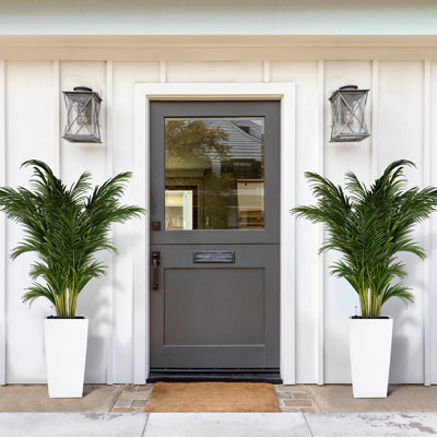 16 Inch WHITE 2 Pcs Tall Planters Planter Pots with Drainage Holes Water Level Monitor and Inner Bucket Automatic Watering High Front Porch Planters for Convenient Plant Care,