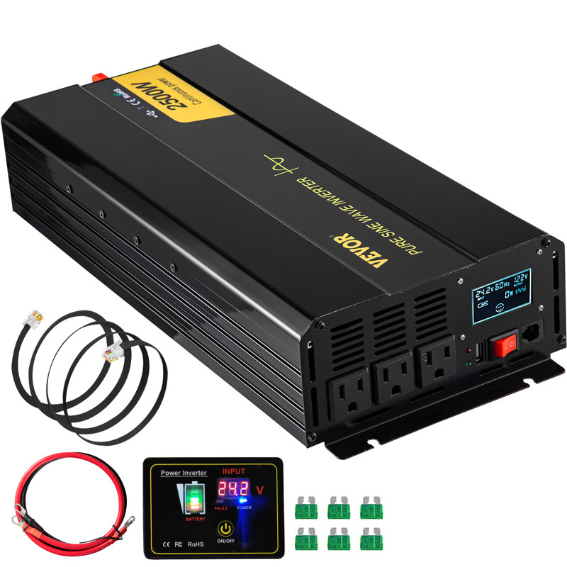 Onduleur à onde sinusoïdale pure, onduleur de 2 500 watts, courant continu de 24 V à CA