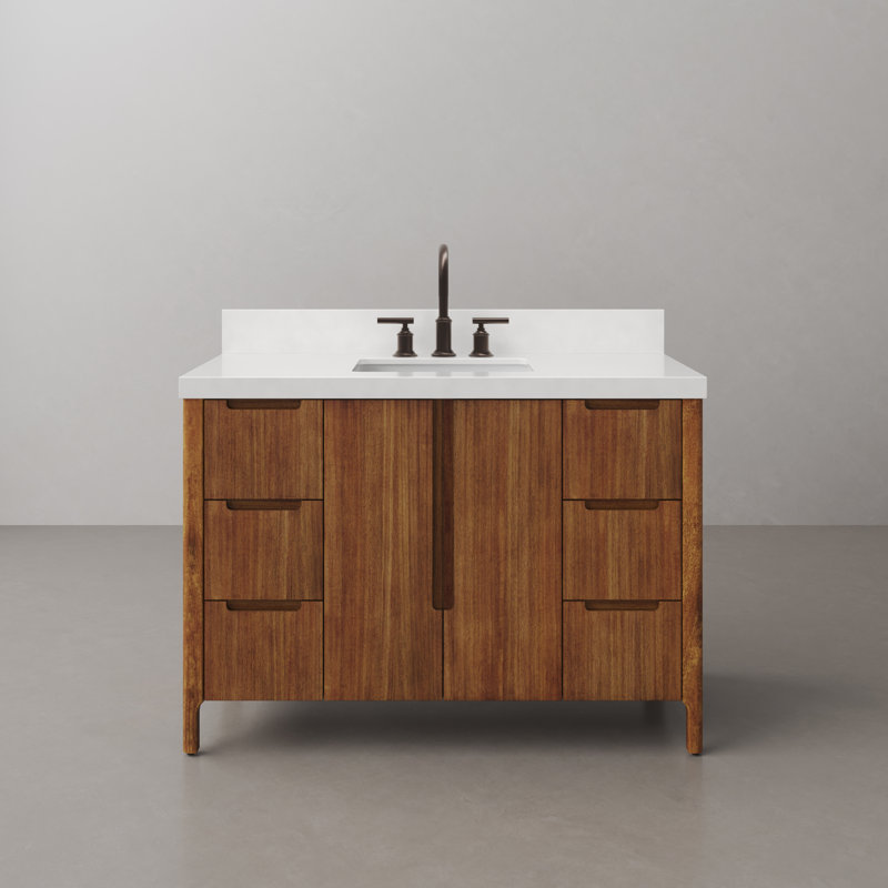 Trayshawn 48 In. Single Sink Whitebrook Engineered Marble Countertop Bath Vanity With Faucet, Mango Wood