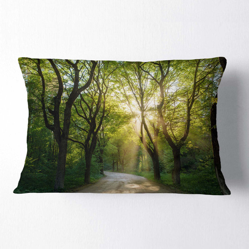 Soirée en forêt verte - Coussin décoratif à imprimé paysage