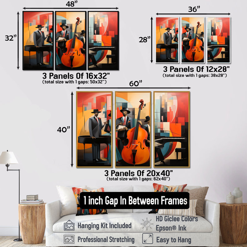 Nils - ensemble de reproductions d'art mural musicien, Cadre flottant doré, H 28 po x l 36 po x P 1 po