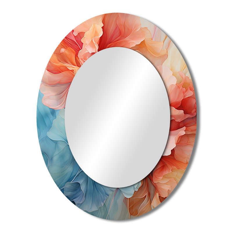 Metamorphic Dance - Red Modern Oval Wall Mirror, 43" x 33"