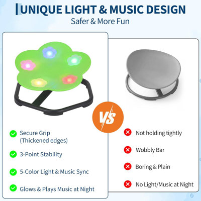 Vestibular Training Spinning Platform with Lights & Music, 360° Smooth Spin Sensory Chair for Autism & ADHD Kids, Balance Coordination Developmental Play Toy