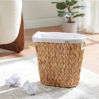 Bathroom Trash Can, Handwoven Wicker Trash Can With Handles For Bedroom, Living Roon, Kitchen, Bathroom And Office, Water Hyacinth Wicker Waste Basket, 1 Pack, 3.2 Gallon