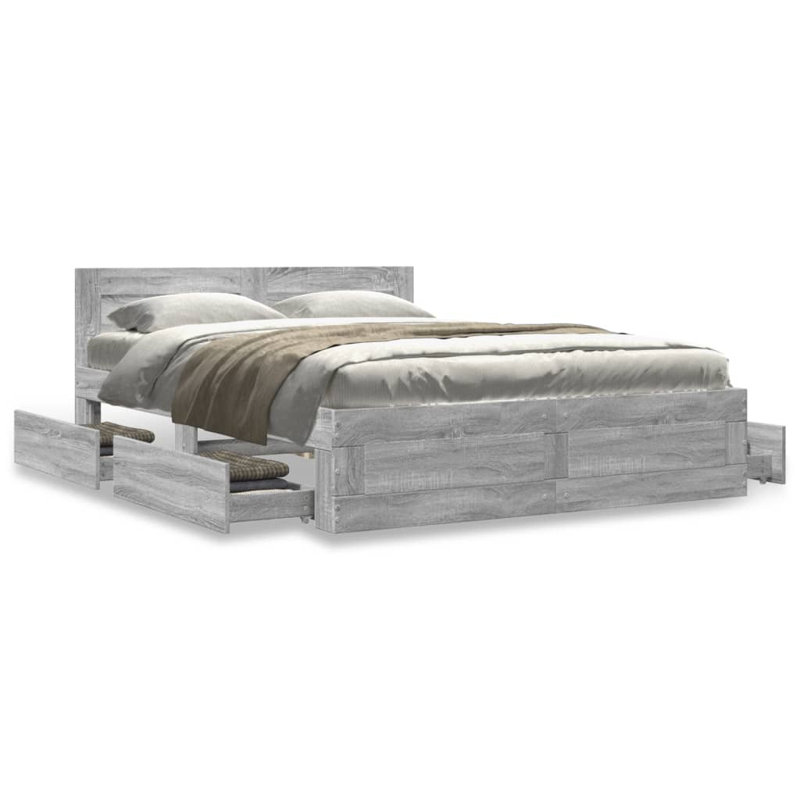 Storage Bed, European Double (140 x 200 cm), Grey Sonoma