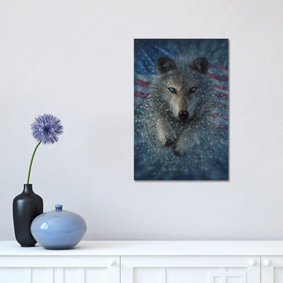 Wolf Splash America by Collin Bogle - Wrapped Canvas Print