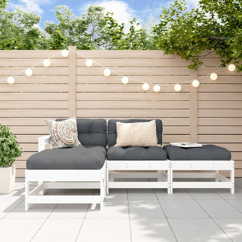  Garden Lounge Set White Solid Pine Wood Medium Modular, Gray Cushion/White Frame