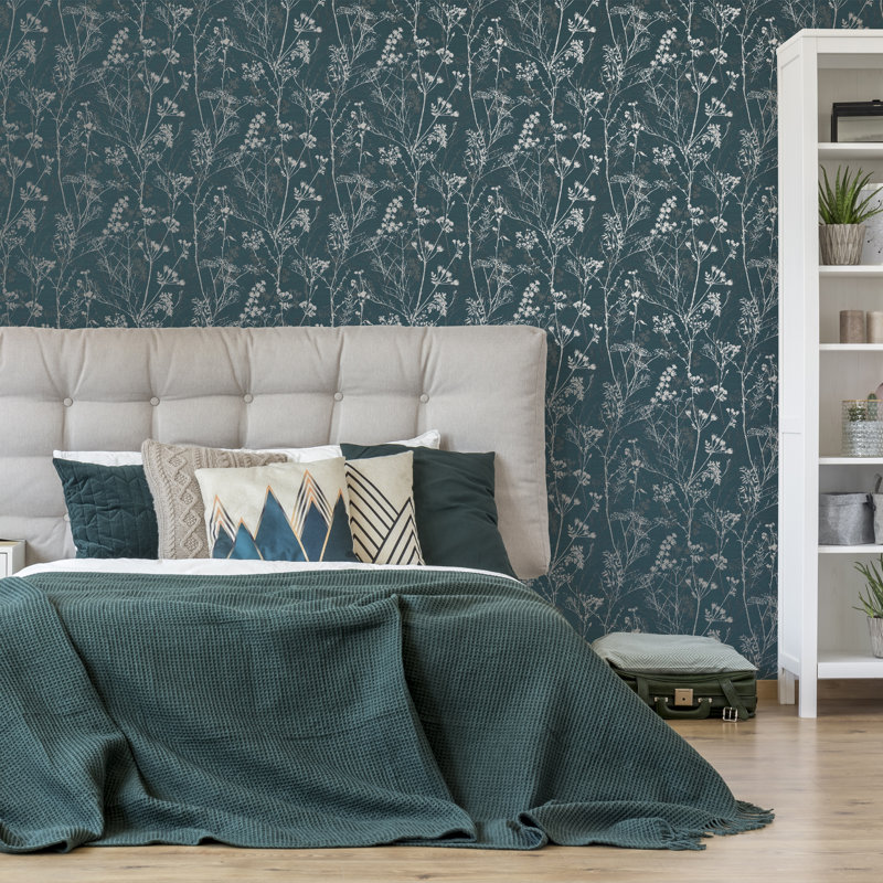 Floral Metallic Wallpaper Double Roll, Teal