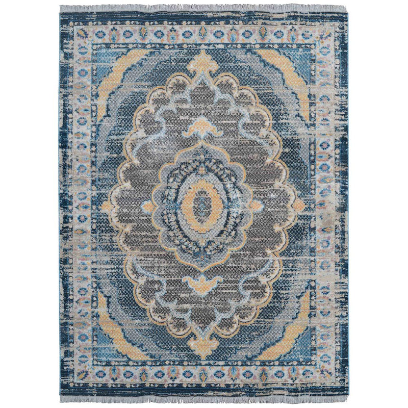 Beier Washable Rugs for Hallway Kitchen Bedroom, Pet & Kids Friendly, Non Slip Low Pile Stain Resistant Floor Carpet - MACHINE MADE POLYESTER AREA RUGS-Black & Yellow Color, Oriental Design