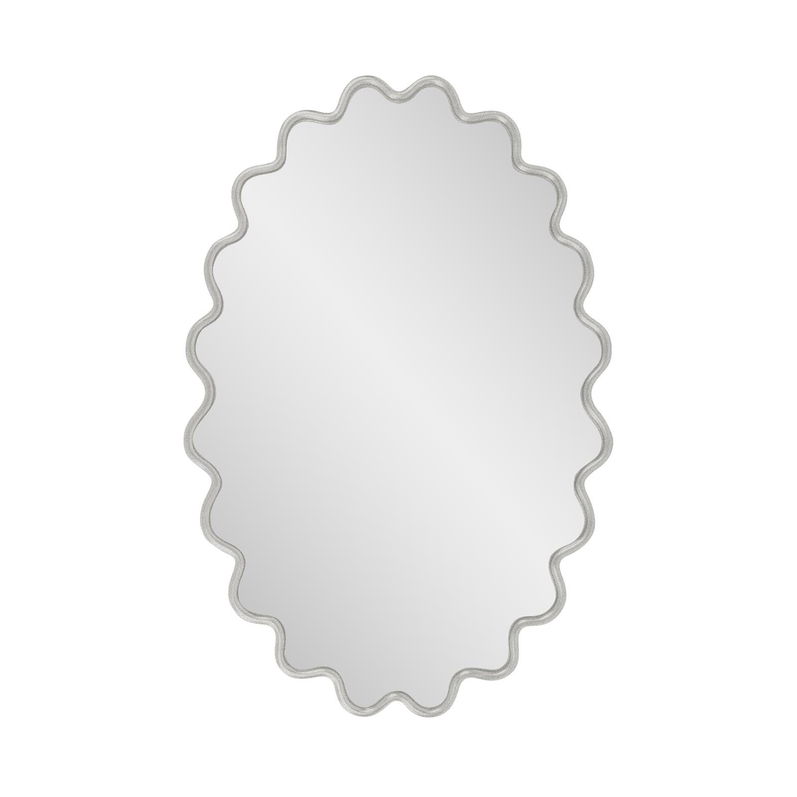 Modern Wavy Framed Oval Wall Mirror, Silver