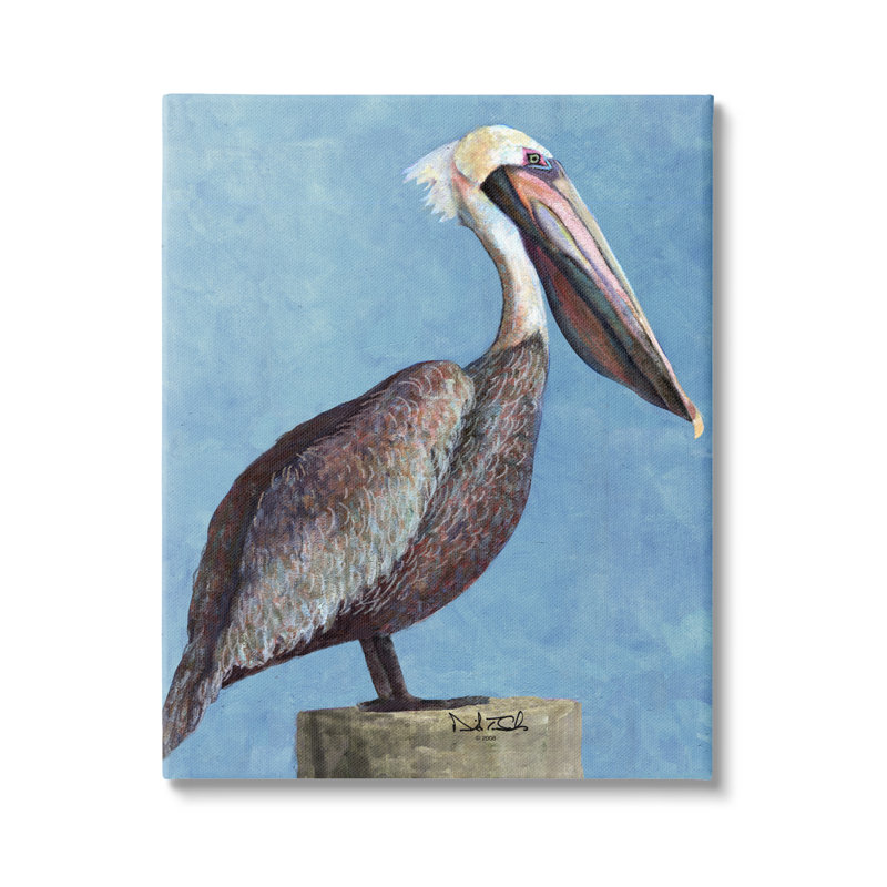 «Stupell Industries Blue Pelican Portrait», art mural sur toile par David Sands, H 20 po x l 16 po x P 1,5 po