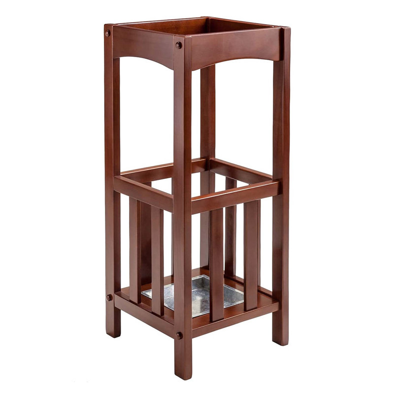 Walnut Wood Umbrella Stand with Metal Tray