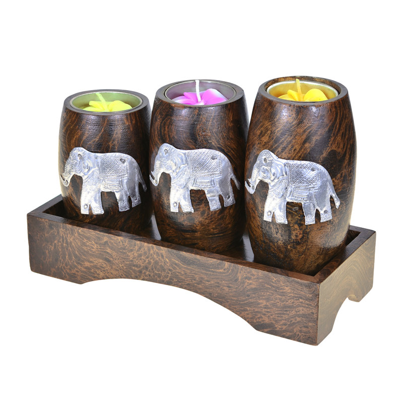 Ensemble de porte-bougie Three Mini Barrel Elephant