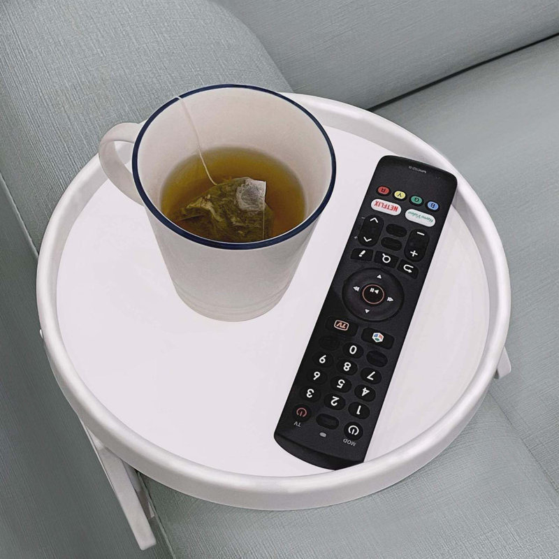 Sofa Arm Clip Tray, Side Table For Remote Controls/Drinks/Gamepads Holder, White