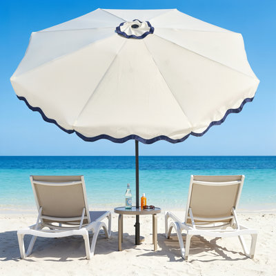 Parasol de patio à énergie solaire 10 pi - toit ventilé à 2 niveaux, conception festonnée, inclinaison et manivelle, parasol de marché à 8 nervures pour la cour et la piscine