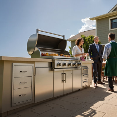 Tiroirs de cuisine d'extérieur l 18,11 po x P 23,23 po x H 23,23 po, tiroirs en acier inoxydable à triple accès avec poignées, tiroir pour îlot de barbecue pour les cuisines extérieures ou station de barbecue pour barbecue