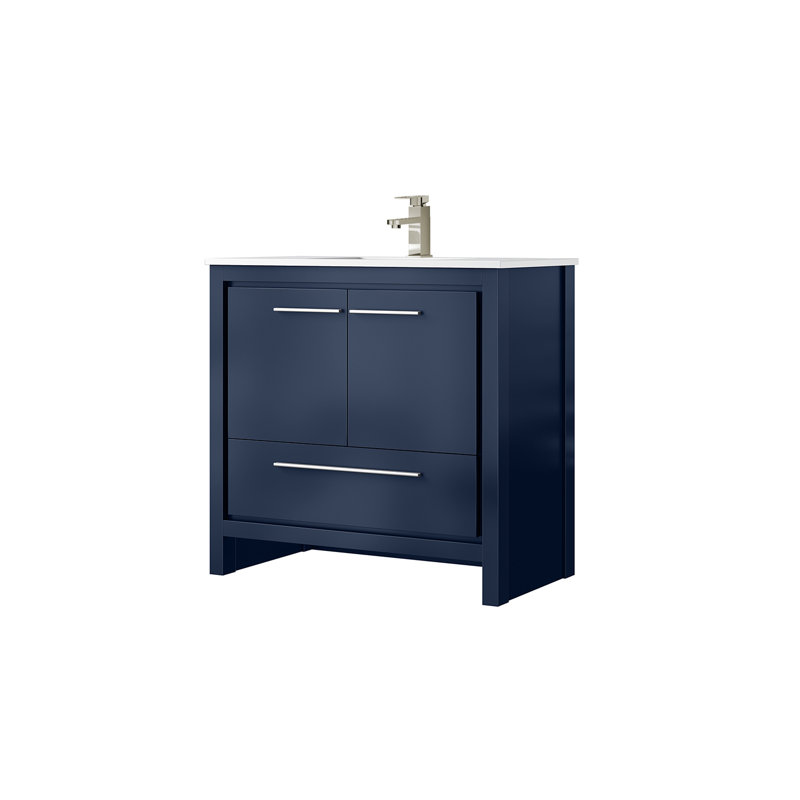 Lafarre 36" W x 20" D Single Bath Vanity Top & Faucet Set, White Cultured Marble, Navy Blue