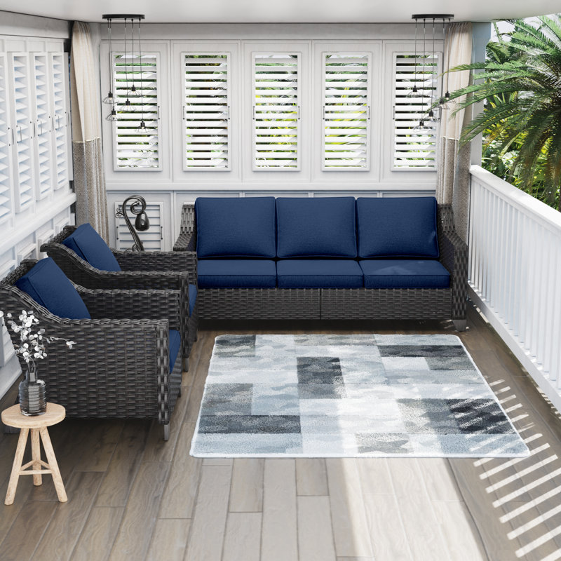 Johnavan 5 - Person Patio Conversation Set with Cushions, Navy Blue