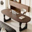 Bureau ovale brun en bois massif-130838095