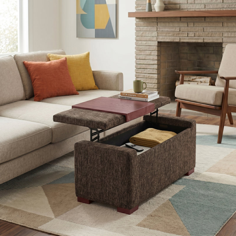 Repose-pieds de rangement rectangulaire avec plateau à plateau relevable en tissu de polyester l 42 po Bretton
