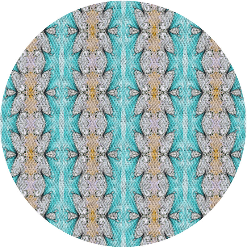 Noir géométrique/Tapis décoratif beige, Rond 4 pi