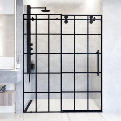 Elan 68-72" W x 74" H Sliding Frameless Shower Door with 3/8" Grid Clear Glass