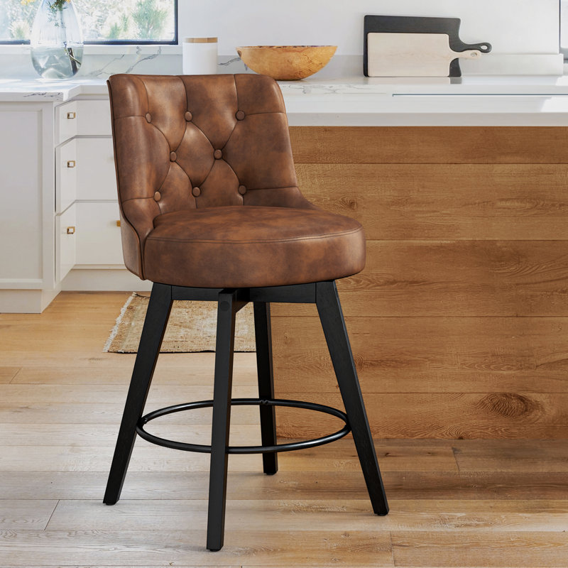 Arleine Swivel 26.7'' Upholstered Counter Stool, Brown