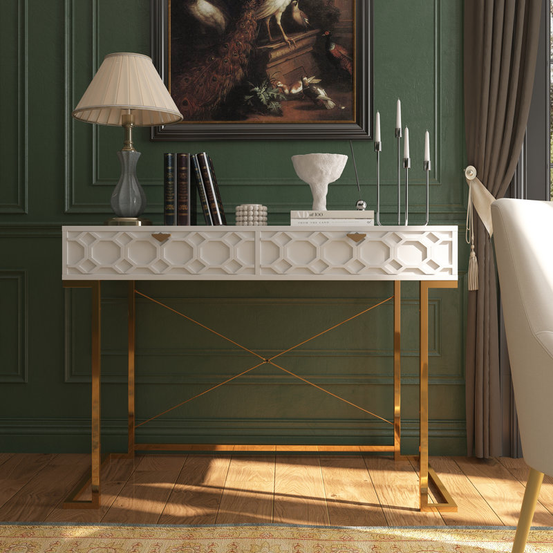 Araneli Home Office Desk with Drawers, White
