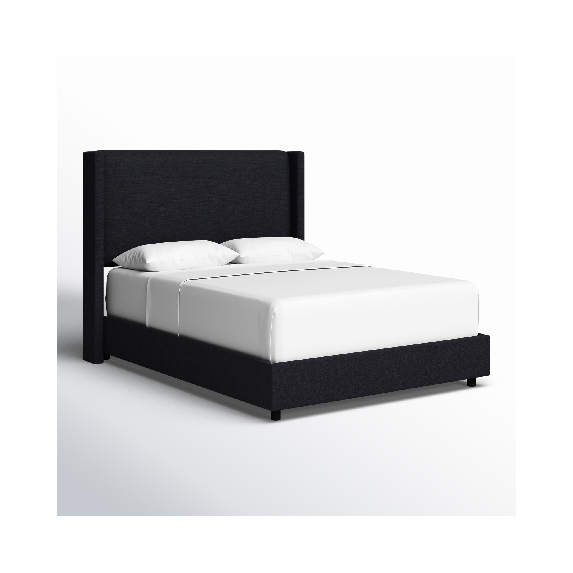 Hanson Upholstered Wingback Bed, Queen, Classic Black Linen