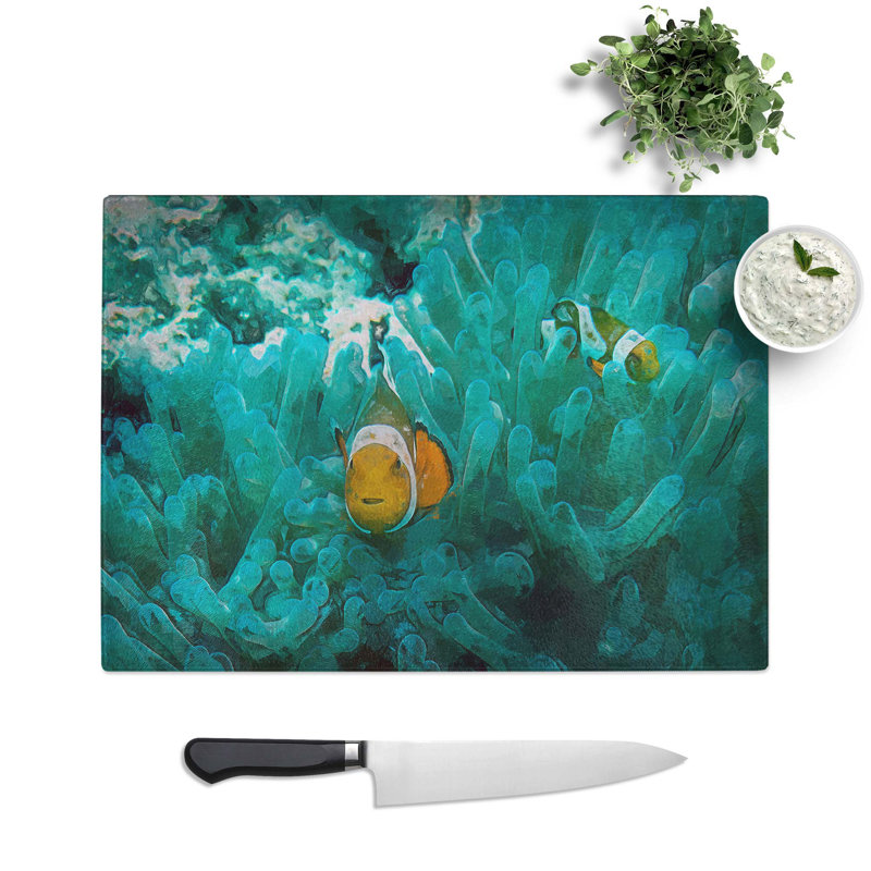 Tempered Glass Clownfish and Sea Anemone Chopping Board, 28.5 cm W x 20 cm L