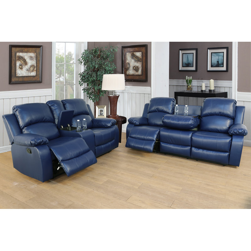 Ensemble de salon en similicuir 2 pièces Ashworth, Bleu royal