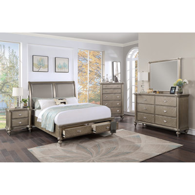 Luxury Classic Antique Silver / Champagne Finish 1pc Chest of Drawers Storage Space Bedroom Furniture