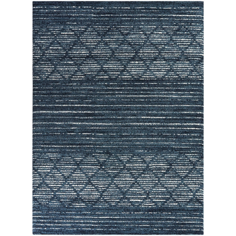 Tapis géométrique bleu marine Jacobine, Tapis de couloir 2 pi 2 po x 7 pi