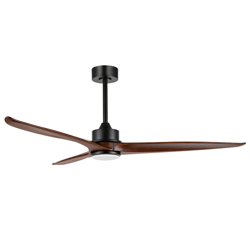 Ventilateur de plafond à DEL à 3 pales en bois massif avec ensemble d'éclairage et télécommande Antinisha, Noyer