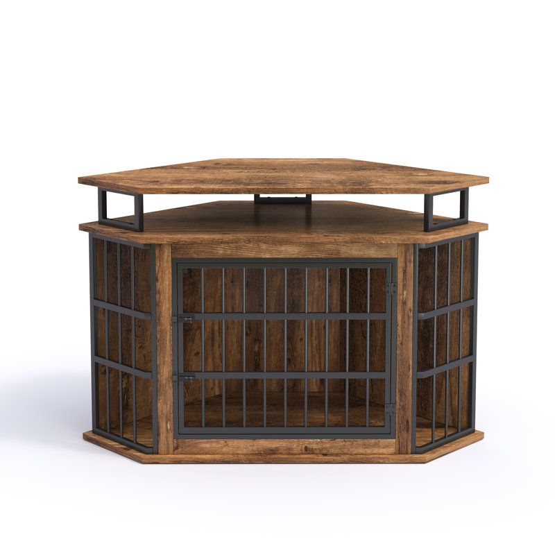 Furniture Meuble pour chien très large de 51 po de largeur pour coins avec tablettes de rangement à 2 niveaux, panneaux imperméables et structure en acier robuste