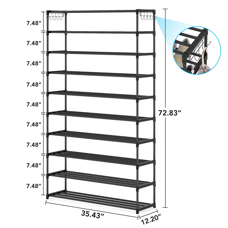 Rangement à 10 tablettes pour chaussures, Noir