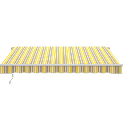 12' X 10' Retractable Patio Awning. Manual Crank Handle. 280G/M² & Water- Fabric. Aluminum Frame. Yellow Gray Shade Awning Sun Shelter. Crank, Frame For Deck, Balcony, Yard.
