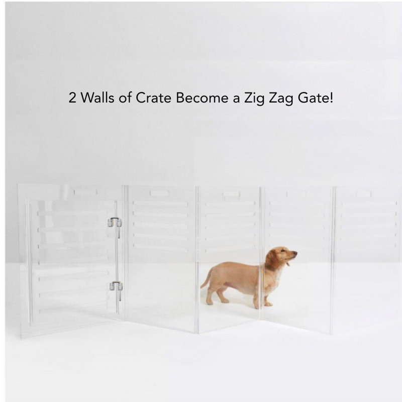 Medium Clear View Pet Crate with Silver Latch, Khaki Cushion, Charcoal, 18"h x 16"W x 24"D