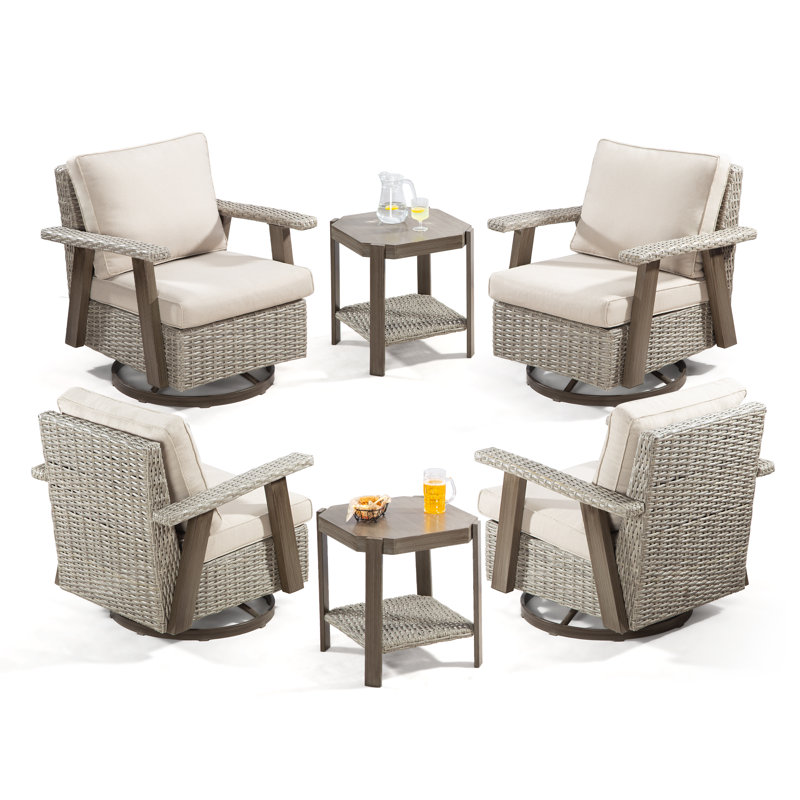 Mezaire Wicker 4 - Person Patio Conversation Set with Cushions, Beige