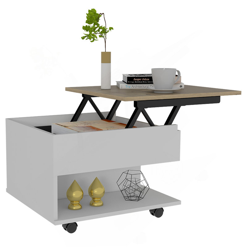 Table basse à plateau relevable Portland, Naturel / Blanc, H 15,3 po x l 21,6 po x P 19,6 po