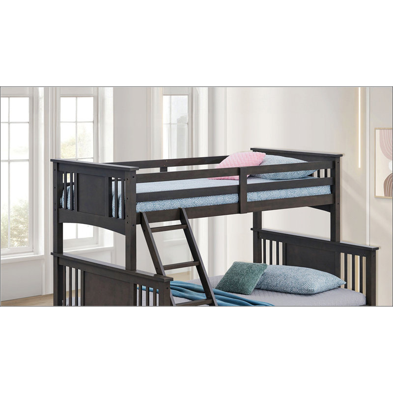 Modern Transitional Style Twin Over Full Bunk Bed, Grey Mix