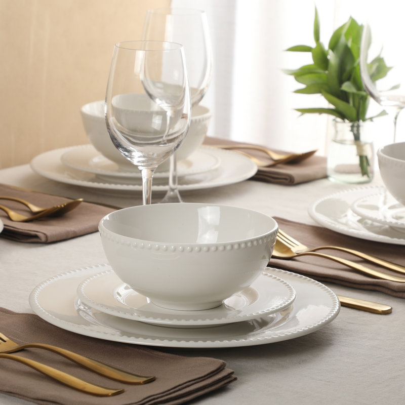 Ensemble d'assiettes et bols Gibson Home Caviara, ensemble de vaisselle 12 pièces, ensemble de vaisselle en porcelaine blanche à bord arrondi, assiettes à dîner, assiettes à salade et bols à céréales