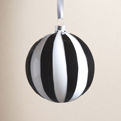 Monochrome Stripe 8-Piece Glass Ornament Set, Ball