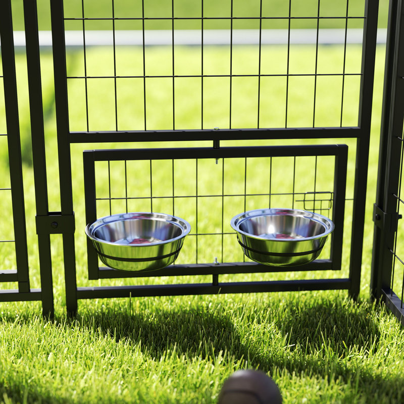 Chenil d'extérieur pour chien avec porte-bol rotatif, clôture pour parc pour chien avec couvercle imperméable, 8 pi x 4 pi x 6 pi, vert