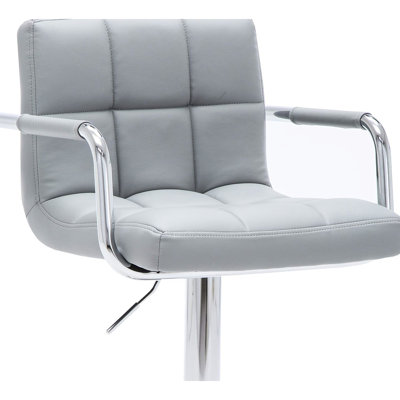 Adjustable Swivel Arm Bar Stool With Gray - Seat, 360° Rotation, Base And Footrest Stool, Swivel, 24" 33" Height, Comfortable Upholstery