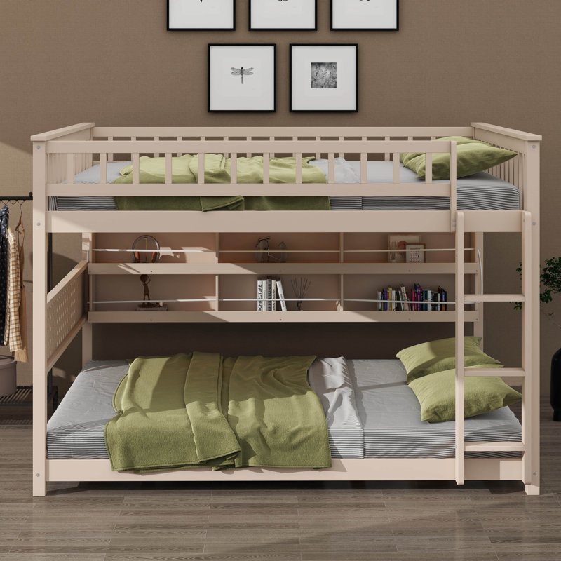 Lit superposé avec tablettes intégrées, éclairage personnalisable et panneaux ventilés, Beige, Double sur double