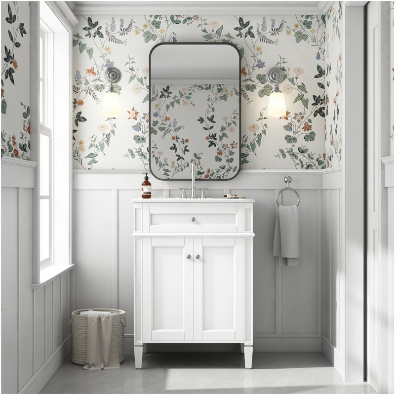Meuble-lavabo 24 po avec 2 portes et tiroir escamotable, armoire de rangement de salle de bain avec lavabo, portes à fermeture en douceur avec organisateurs